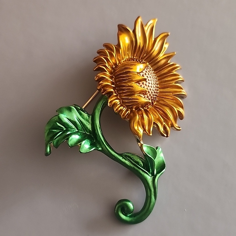 Brooch   SUNFLOWER Extra Large  Enameled Embellished Brooch Pin